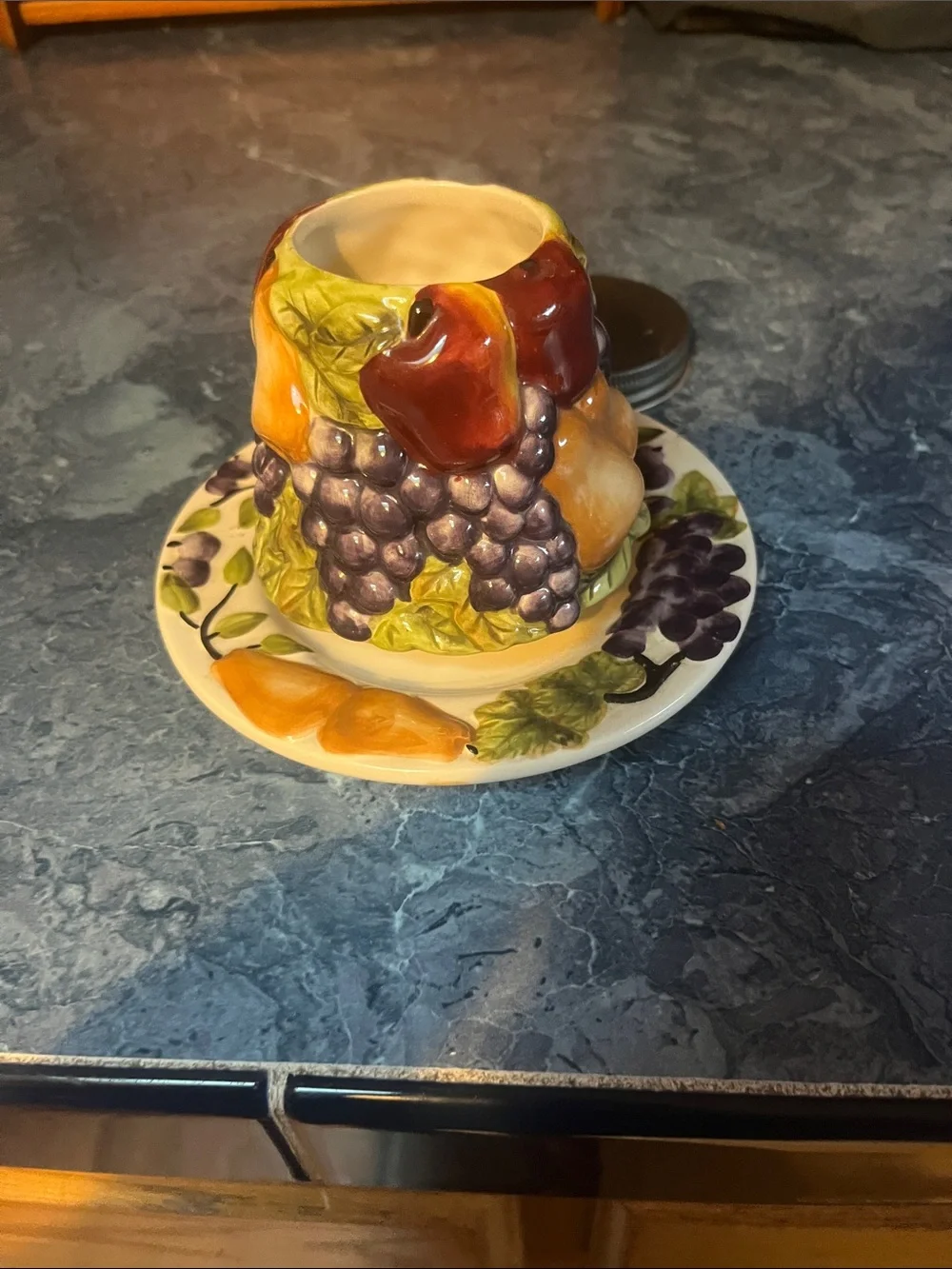 Fruit-Themed Ceramic Candle Holder with Matching Saucer - Multi-Color